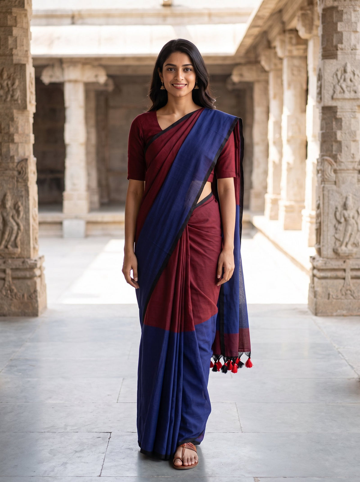 Mustard and navy saree